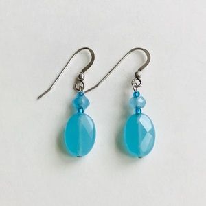 Sterling Silver Turquoise Blue Bead Drop Pierced Earrings